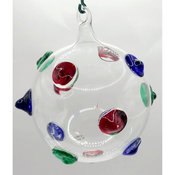 Hand-Blown Glass Ornament With Colored Accents 4.5-Inch Diameter Made In Italy - Picture 4 of 12